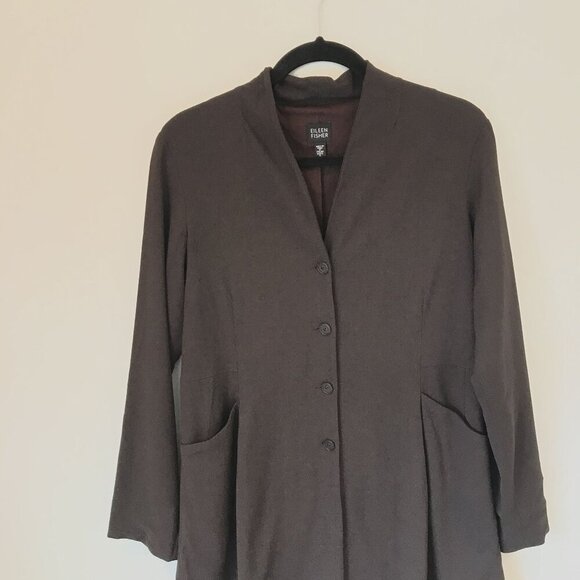 Eileen Fisher Size S Brown Italian Fabric Wool Button-Front Long Blazer Jacket - Picture 4 of 10